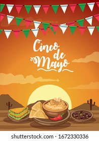 Cinco De Mayo Celebration With Food Desert Scene Vector Illustration Design