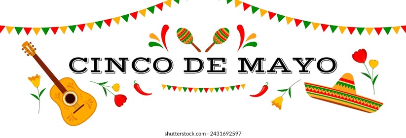 Cinco de Mayo celebration, May 5. Mexican holiday background. Cinco de mayo festival banner. Vector illustration. (Translation: May 5th)