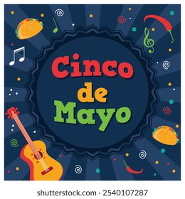 Cinco de Mayo is a celebration of Mexican independence. Mexican mariachi folk music parade. Cinco de mayo concept. Flat vector illustration.