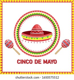 Cinco de Mayo celebration in Mexico. sombrero and maracas.Vector illustration.