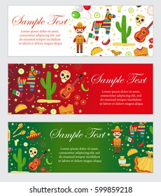 Cinco de Mayo celebration in Mexico, banner set. Horizontal board, template for your design. Vector illustration, clip art