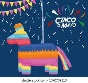 cinco de mayo celebration with pinata and mexican icons