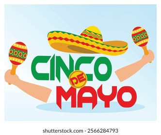 Cinco de Mayo celebration theme with vibrant colors, sombrero, maracas, and bold text. Perfect for promoting Mexican culture. Flat vector modern illustration 