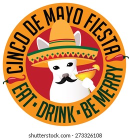 Cinco De Mayo Chihuahua sombrero margarita icon EPS 10 vector royalty free stock illustration for greeting card, ad, promotion, poster, flier, blog, article, social media, marketing