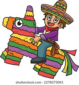 Cinco de Mayo Child Riding Pinata Cartoon Clipart