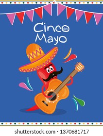 cinco de mayo chilli character playing guitar
