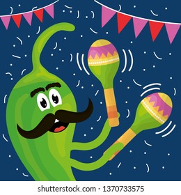 cinco de mayo chilli character playing maracas
