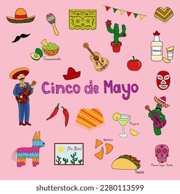 Cinco de Mayo clip art set, festive graphics ideal for Mexican themed parties, vector illustration