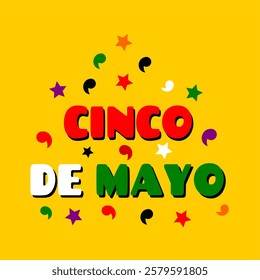 Cinco De Mayo clip art ornate letters with sombrero isolated in yellow background. May 5. Colorful greeting card or banner template. Mexican culture celebration