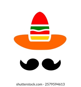 Cinco De Mayo clip art with sombrero and beard isolated in white background. May 5. Colorful greeting card or banner template. Mexican culture celebration