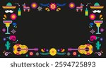 Cinco De Mayo Colorful, bold design in vibrant colors. Mexican elements Fiesta and Mexico icon banner. Vector illustrations and concept banner design