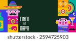 Cinco De Mayo Colorful, bold design in vibrant colors. Mexican elements Fiesta and Mexico icons. Vector illustrations and concept banner design