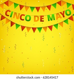 Cinco de Mayo colorful bunting on yellow background