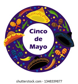 Cinco de Mayo colorful festive background with objects and symbols.