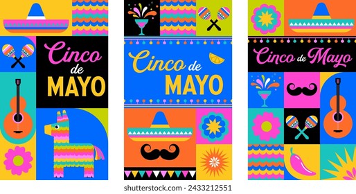 Cinco de Mayo colorful fun design. Mexican fiesta concept. Banner, poster in modern geometric style. Vector illustration and design