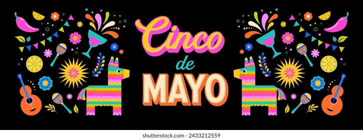 Cinco de Mayo colorful fun design. Mexican fiesta concept. Banner, poster in modern geometric style. Vector illustration and design