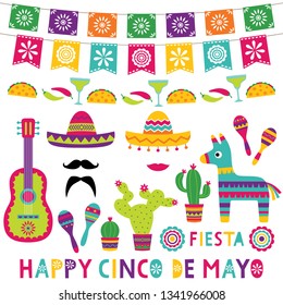 Cinco de Mayo colorful vector cartoon set