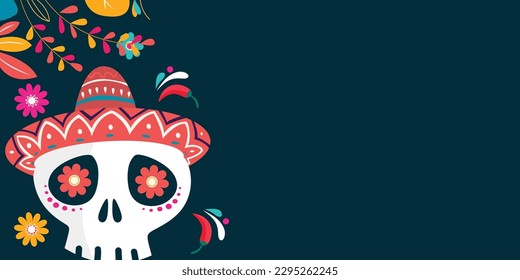 Cinco de Mayo with copy space for text. Cinco de Mayo Banner with Maracas and Sombrero.