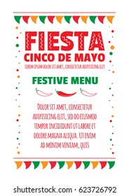 Cinco de Mayo creative template holiday menu for cafe, bar, restaurant. Vector illustration in cartoon style