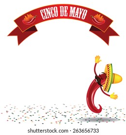 Cinco De Mayo dancing hot pepper background EPS 10 vector royalty free stock illustration for ad, promotion, poster, flier, blog, article, social media, marketing, web page, bar, restaurant, menu