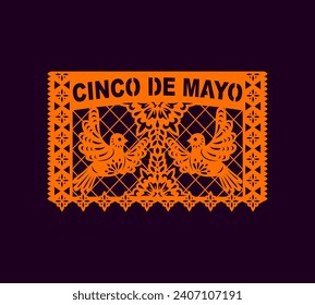 Cinco de Mayo, Day of Dead, Dia de Los Muertos festival decoration, doves symbols of peace. Papel picado cutting paper flag for street garland bunting