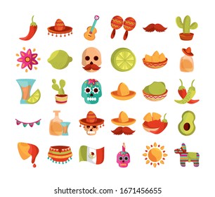 cinco de mayo decoration event mexican icons set vector illustration