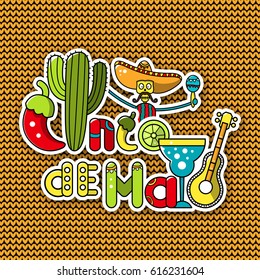 Cinco de Mayo. Design posters or banners for the traditional Mexican festival on knitted background. Vector illustration.