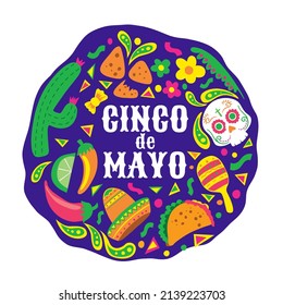 Cinco De Mayo Doodle. Cinco De Mayo Hand Drawing Illustration. Mexican Festive. Cinco De Mayo Logo Circle