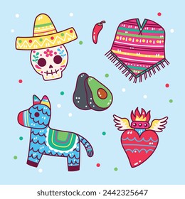 Cinco de mayo elements. Happy Cinco de mayo Fiesta. Cinco de mayo celebration. May 5. Cartoon Vector illustration design for Poster, Banner, Flyer, Card, Post, Cover, Greeting. Mexican holiday.