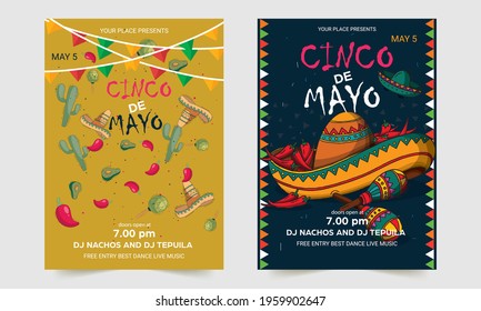 Cinco de Mayo emblem design with hand drawn calligraphy lettering. Cinco de Mayo - May 5, federal holiday in Mexico. Vector illustration.