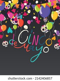 Cinco de Mayo federal holiday in Mexico. Fiesta banner and poster design with flags, flowers, decorations, Vector template with traditional Mexican