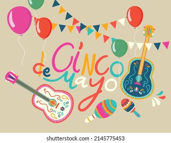 Cinco de Mayo federal holiday in Mexico. Fiesta banner and poster design with flags, flowers, decorations, Vector template with traditional Mexican