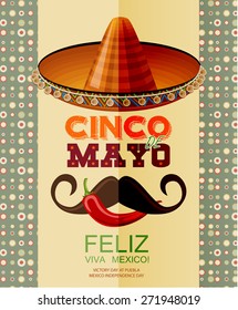 Cinco de Mayo. Feliz. Viva Mexico. Text in Spanish. Day victory at Puebla, Mexico Independence Day.