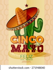 Cinco de Mayo. Feliz. Viva Mexico. Text in Spanish. Day victory at Puebla, Mexico Independence Day.