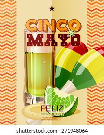 Cinco de Mayo. Feliz. Viva Mexico. Text in Spanish. Day victory at Puebla, Mexico Independence Day.