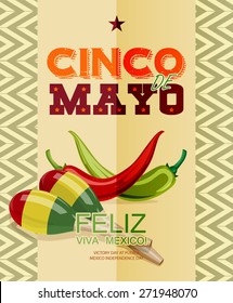 Cinco de Mayo. Feliz. Viva Mexico. Text in Spanish. Day victory at Puebla, Mexico Independence Day.