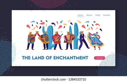 Cinco De Mayo Festival with Mexican People In Traditional Clothes, Musicians and Dancers Celebrating National Music Holiday. Website Landing Page, Web Page. Cartoon Flat Vector Illustration, Banner