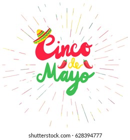 Cinco De Mayo Festival Sticker with chili and sombrero. Festival Poster. Vector