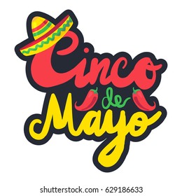 Cinco De Mayo Festival Sticker with chili and sombrero. Festival Poster. Vector