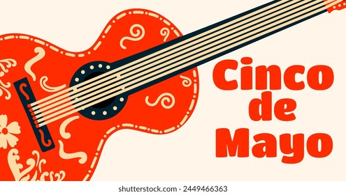 Cinco de Mayo festive banner. Holiday in Mexico. Colorful design poster with guitar. 