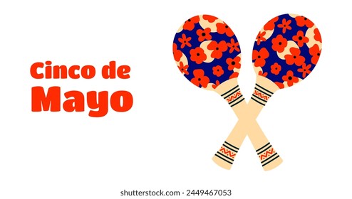 Cinco de Mayo festive banner with maracas. Holiday in Mexico. Colorful design poster. Vector illustration