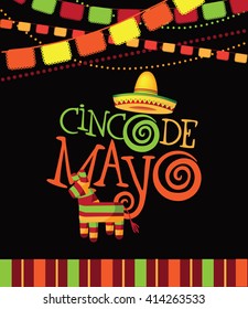 Cinco De Mayo festive design with hand drawn lettering. EPS 10 vector.