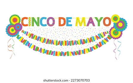 Cinco de Mayo fiesta banner. Mexican fiesta party decoration for greeting card, banner, invitation, flyer, poster. Vector illustration isolated on white background.