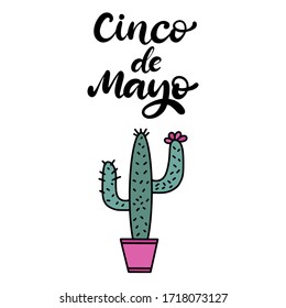 Cinco de Mayo Fiesta festival vector illustration. May 5, holiday in Mexico. Banner, party poster design with lettering, cactus. Hand drawn phrase.