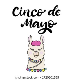 Cinco de Mayo Fiesta festival vector illustration. May 5, holiday in Mexico. Banner, party poster design with lettering. Hand drawn phrase with llama.