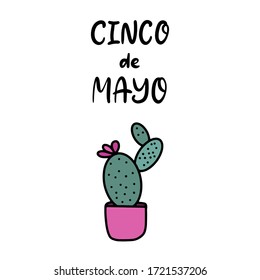 Cinco de Mayo Fiesta festival vector illustration. May 5, holiday in Mexico. Banner, party poster design with lettering, cactus. Hand drawn phrase.