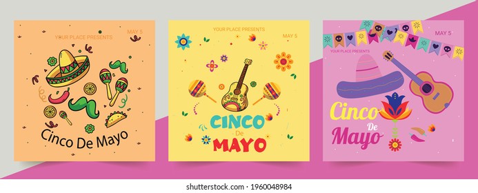 Cinco de Mayo fiesta invitation card for Mexican holiday. Cinco De Mayo background template for celebration. Vector illustration.