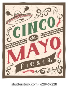 Cinco de Mayo fiesta lettering text. Retro flyer invitation. Illustration in vector format