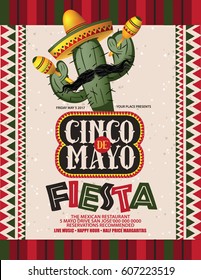 Fiesta del Cinco De Mayo en el sombrero, cactus y carteles de mármol. Para la celebración de la fiesta mexicana el 5 de mayo. Vector EPS 10.