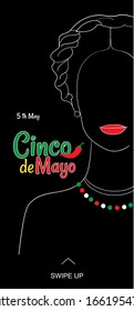 Cinco de Mayo or Fifth of May annual holiday vector social media story template.
